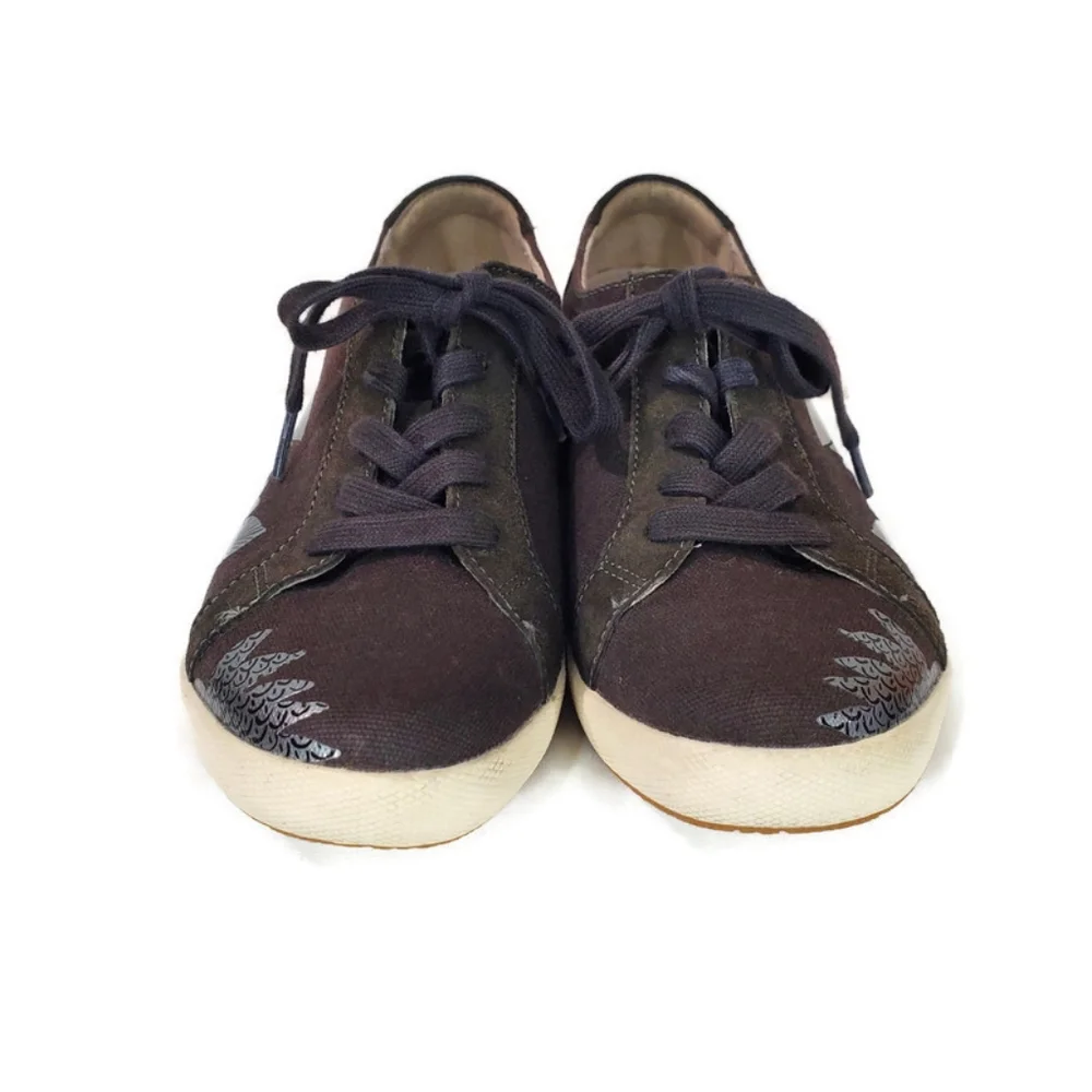 Dansko Olisa Brown Canvas and Suede Silver Metallic Floral Print Sneakers EU 38
